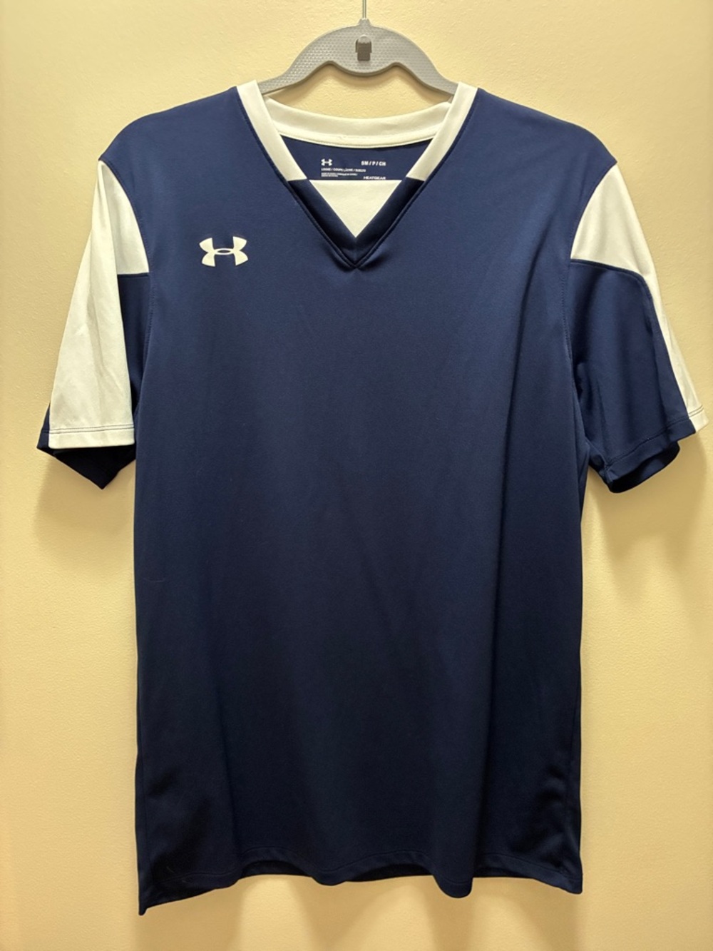Under Armour Navy and White Short-Sleeve V-Neck Performance Tee